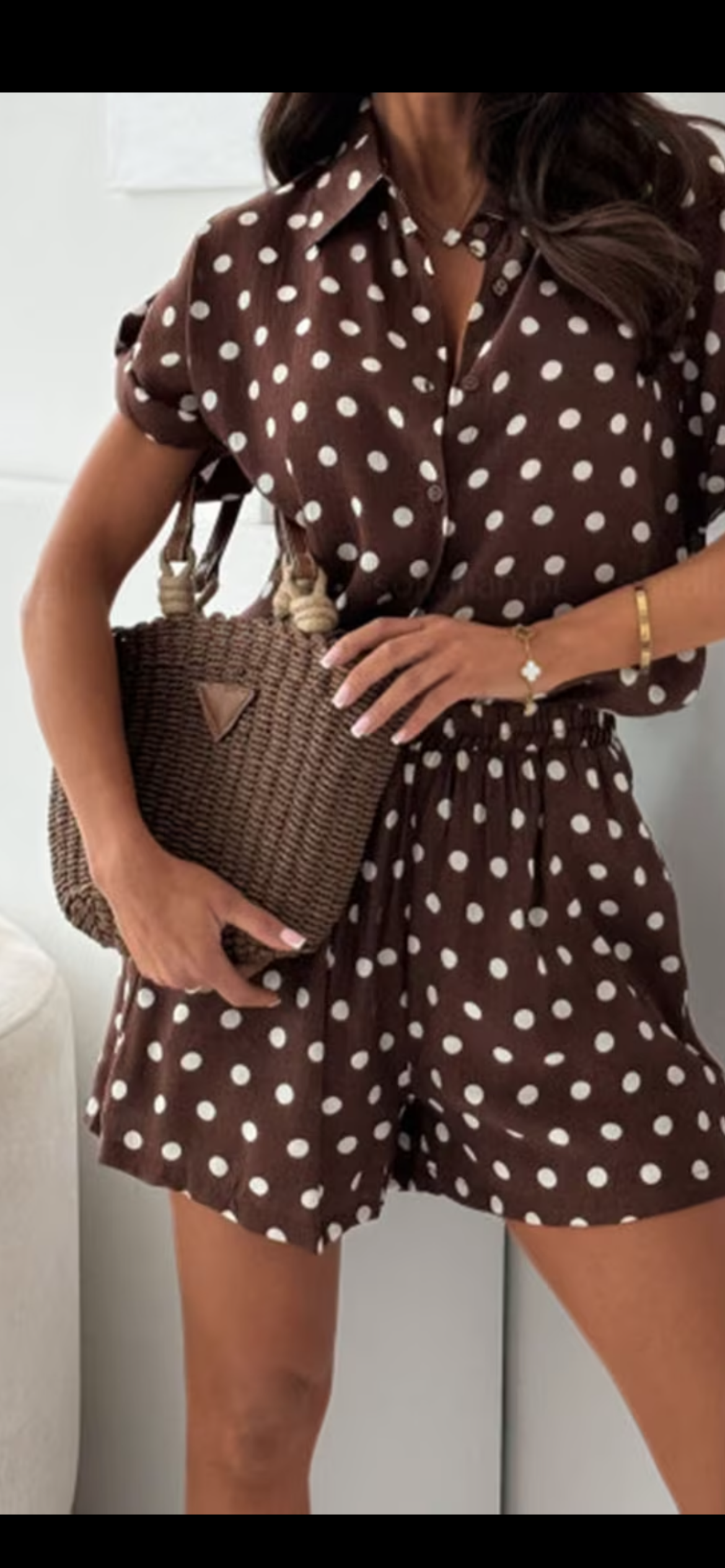 Brown and white polka dots two piece set