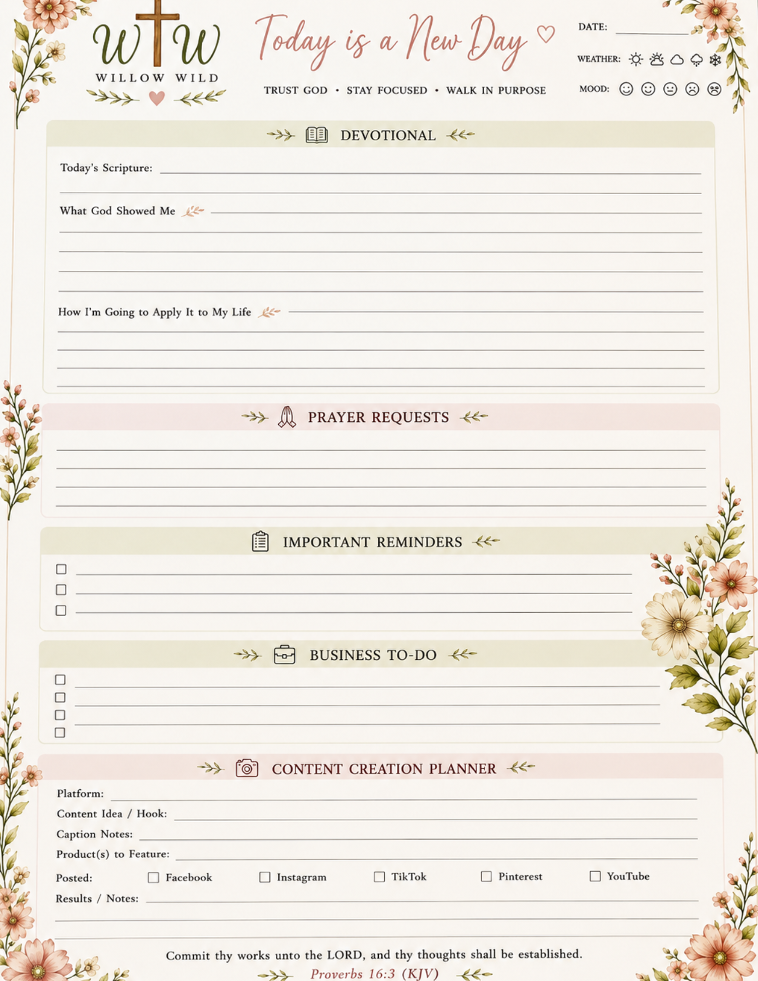 Willow Wild Volume One-90- Day, Faith, Business, & Home, Digital, Planner
